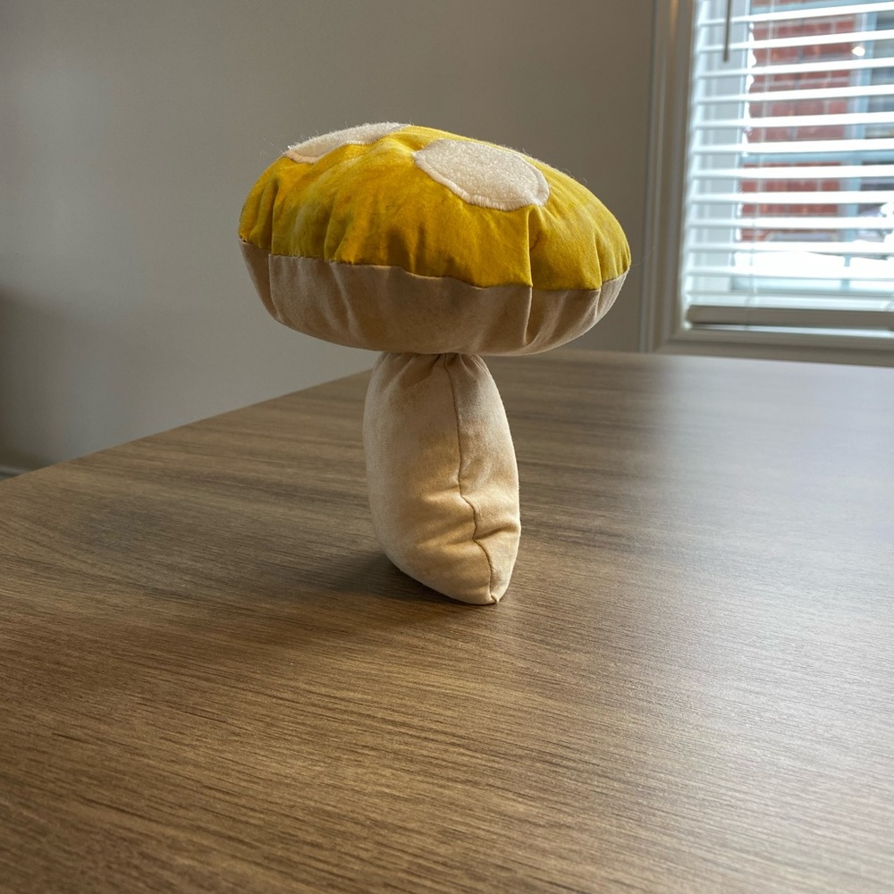 Unique Mushroom Fabric Pillow, Yellow/Cream.